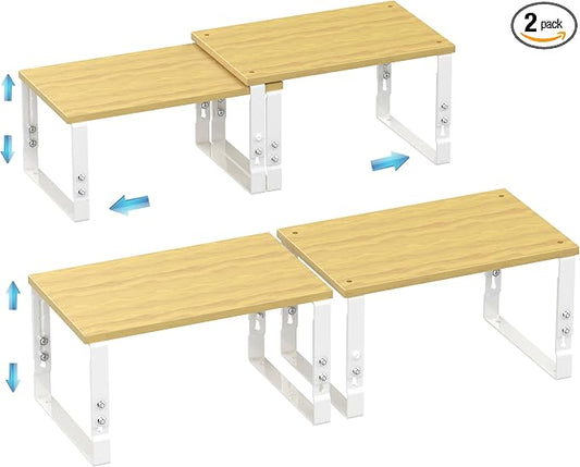 Expandable Kitchen Cabinet Organizer Shelves – Stackable Adjustable Metal and Wood Storage Racks for Countertop, Pantry, Garage Set of 2 Spice Rack – Easy Assembly, Space-Saving(2 Packs/Medium/White) by Unknown