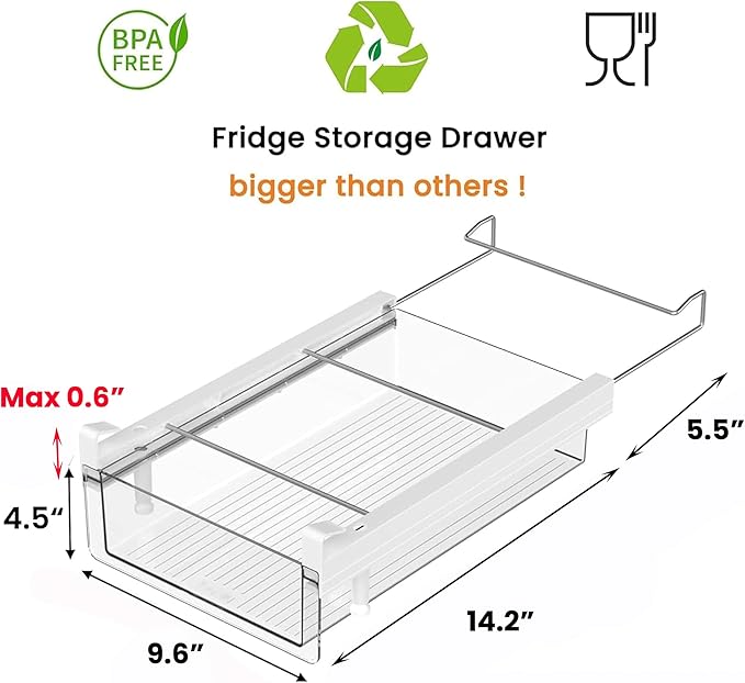 Deeper Refrigerator Drawers, Adjustable Refrigerator Shelf 14-19.5 Inches Large Fridge Drawer Organizer Pull Out, Deli Meat Container for Produce, Cheese, Bacon-XL - Image 2