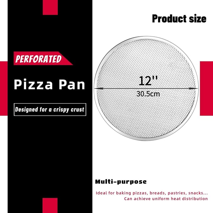 Astero Pizza Screen for Home Bakers & Professionals, Oven Baking Solutions | 12 Inch Perforated Aluminum Pizza Screen, Non-Stick Pizza Pan for Homemade Pizza, Bread & Oven Baking (6 Pack) - Image 2