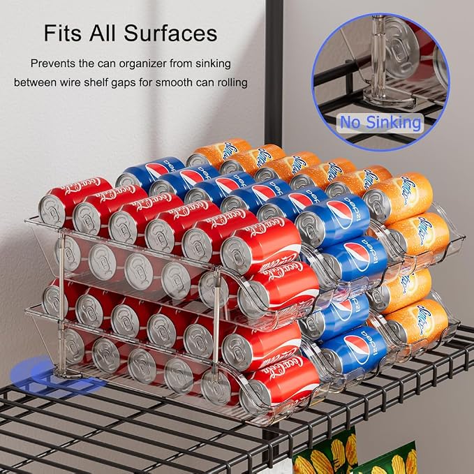 Stackable Soda Can Organizer for Pantry or Fridge, Holds 24 Cans | Heavy-Duty, Clear PET, Space-Saving Drink Organizer, Gravity Rolling, Pop can & Food can Dispenser/Storage/Container - Image 6