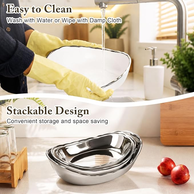 3 Tier Fruit Basket for Kitchen Counter, Detachable Ceramic Fruit Bowl Set with Metal Stand, Tiered Fruit Holder for Fruit Vegetable Dessert Storage, Countertop Organizer for Home, Silver - Image 6