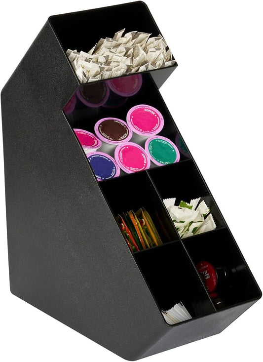 Restaurantware Restpresso Coffee Bar Organizer, 1 Count Durable 6 Compartments, Compact Size, Black Plastic Tabletop Coffee Supplies Organizer For Homes, Office Spaces, Breakrooms, and Lounges by Restaurantware