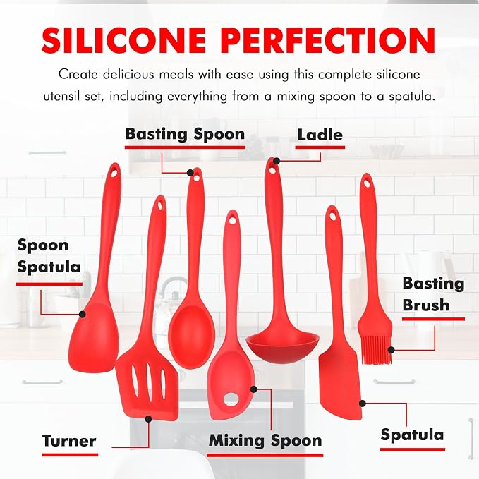 Chef Craft 42077 7 Piece Silicone Kitchen Tool and Utensil Set, Red - Image 5