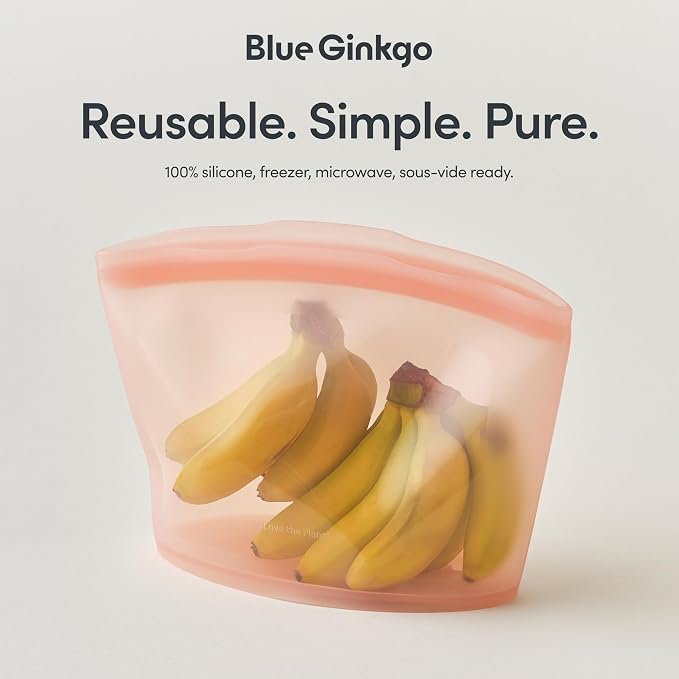 Blue Ginkgo Silicone Food Storage Bags, 3-Pack, Reusable, Made in Korea | Leakproof. Stand Up. Freezer and Dishwasher Safe. (Peach) - Image 6