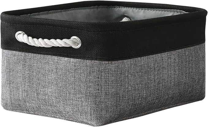 Storage Basket for Organizing - 1 Pack 14x10x6.7 inch Collapsible Storage Bins for Shelves, Dog Toy Bin for Closet Organizer laundry Gift Cloth Nursery (Grey & Black) by TheWarmHome