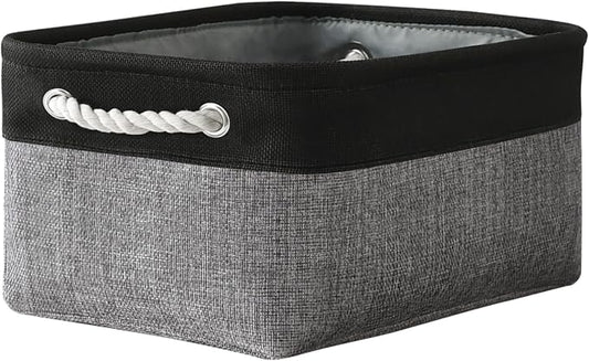 Storage Basket for Organizing - 1 Pack 14x10x6.7 inch Collapsible Storage Bins for Shelves, Dog Toy Bin for Closet Organizer laundry Gift Cloth Nursery (Grey & Black) by TheWarmHome