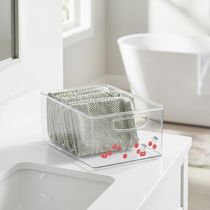 iDesign Bathroom Organizer Bin, Clear/Cherries | Decorative Print, Stackable, Plastic Storage Basket, For Makeup & Vanity Organization - Image 2