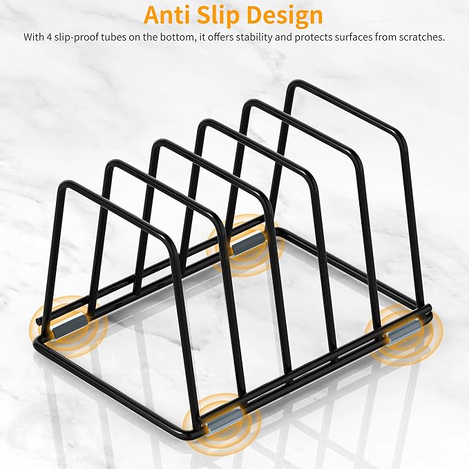 Cutting Board Organizer Kitchen Organizer Rack for Cutting Board, Bakeware, and Cookie Sheet, 5-Slot Heavy-Duty Steel Cookware Holder,Rust-Resistant with Anti-Slip Feet (1, Small) - Image 6
