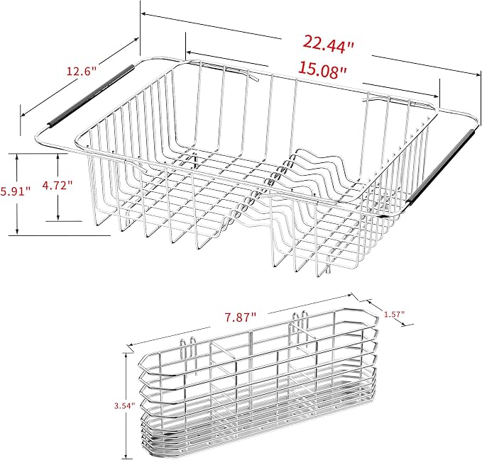 JAQ Over Sink Dish Drying Rack for Medium to Large Sink, Expandable 15.08"–22.4", Adjustable 304 Stainless Steel Dish Drainer with Utensil Holder, Large Capacity Holds Up to 13 Plates - Image 2