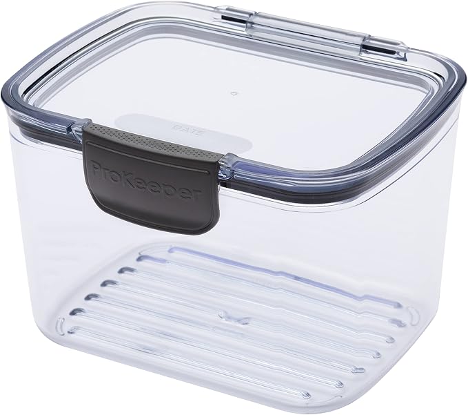 Progressive Prokeeper + Deli Storage Set: Air-Tight Silicone Sealed Containers w Grooved Bottom, Dry Erase Lid, BPA-Free, Stackable, Keeps Meats & Cheeses Fresh Longer, PKS-706C Tall Deli 1.65L by ProgressiveInternational