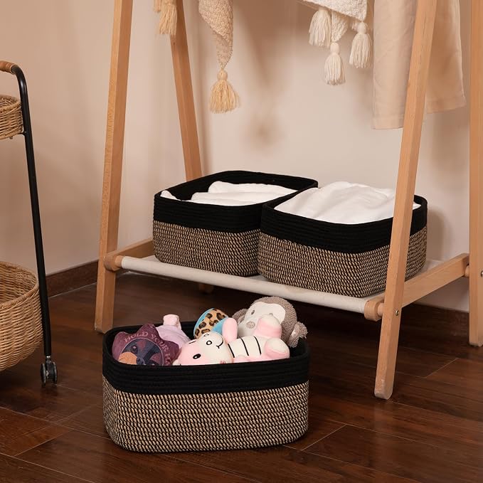 OIASKET Storage Baskets for Organizing 3 Pack, Woven Baskets for Shelves, | Closet Organizer Bins with Handle, Empty Gift Basket, Toy Storage for Toys, Blankets, Towels, Clothes, Books, 15"x11.42"x6.7" - Image 7