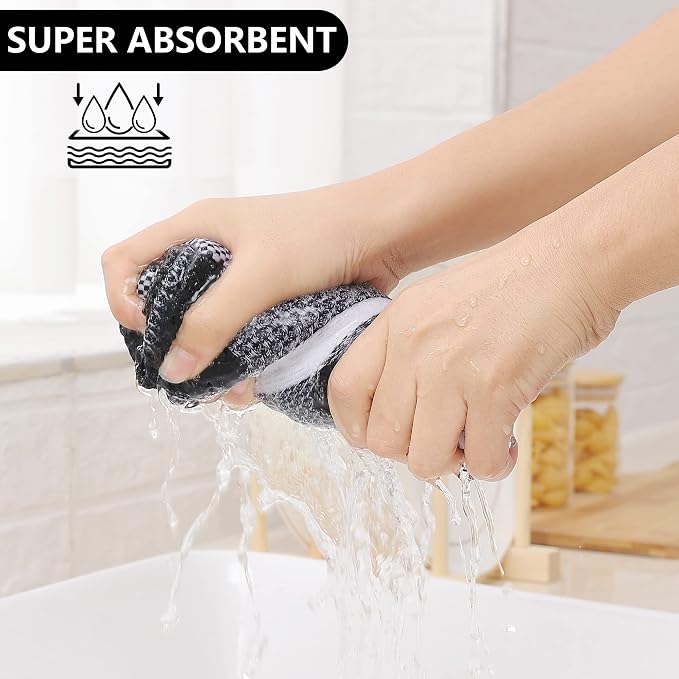 Homaxy Kitchen Towels and Dishcloths Set, Set of 8, White & Black | Bulk Cotton Waffle Weave Check Plaid Kitchen Towels, Super Soft and Absorbent Dish Cloths, 12 x 12 and 13 x 28 Inches - Image 3