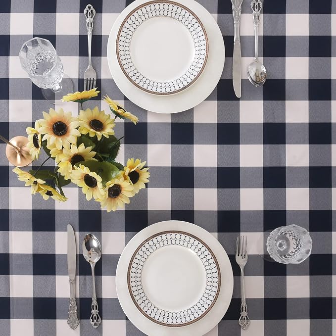 Cupuamon 2 Pack Waterproof Polyester Fabic Rectangle Checkered Tablecloth，60x120 Outdoor Table Cloth，Oil Stain Prevention Table Cloth for Pinics and Parties（Navy and White） - Image 4