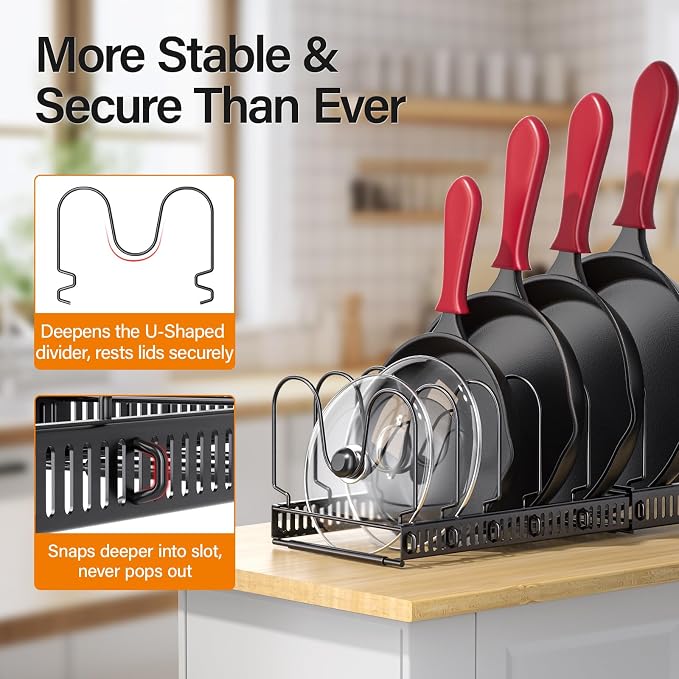 Pots and Pans Organizer Under Cabinet, Expandable Cutting Board Pot Lid Organizer for Cabinet - Image 8