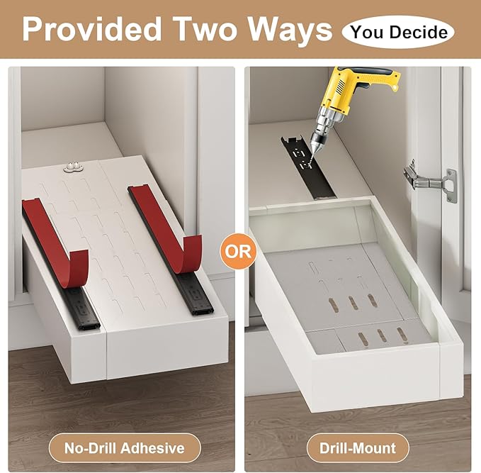Fokyfok Pull out Cabinet Organizer,7"-11"W, 17"-24"D,Expandable,Adhesive | No Drill,Adjustable Slide out Drawers for Kitchen,Pantry,Roll out Shelves,for Cabinets Without Lip,Bathroom,White,1PC - Image 5