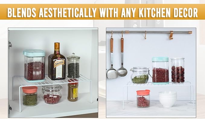 YBM Home White Wire Cabinet Helper Shelf Organizer and Storage Rack Helper for Kitchen, Expandable Kitchen Counter and Cabinet Shelf (20, 16"L x 9.75"W x 5.5"H) - Image 6