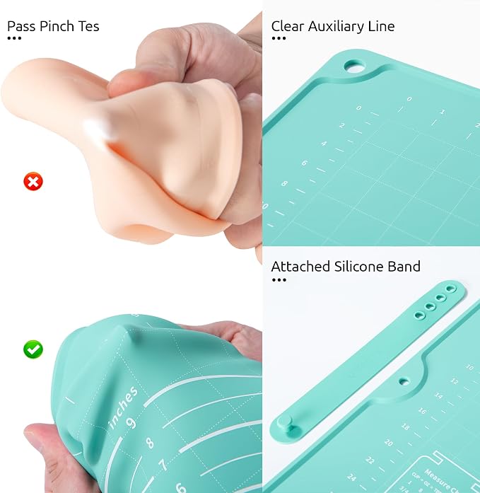 U-Taste 16"x20" Food-Grade Liquid Silicone Pastry Mat with Clear Measurement, and 18/8 Stainless Steel Square Measuring Spoons Set of 8 (Aqua Sky+Silver) - Image 6