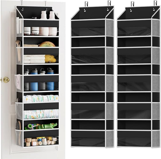 SpaceAid 2 Pack Over The Door Organizer with 5 Large Pockets and 10 Mesh Side Pockets, 5 Layers Door Organizer Hanging with Clear Window for Bedroom, Bathroom, Pantry and Nursery, Black by SpaceAid
