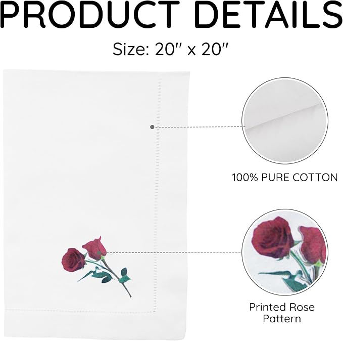Cloth Tea Napkins Set of 4, Floral Print Cloth Napkins, Elegant Reusable Cotton Table Napkins for Dinner, Weddings, Parties, Coffee and Cocktail Settings, 20x20 Inches (Rose) - Image 3