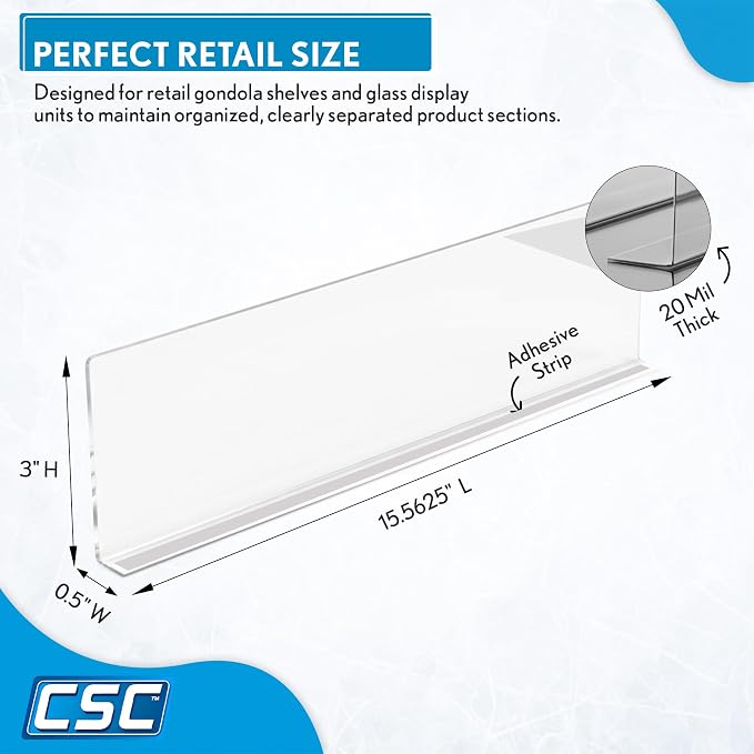 Shelf Dividers, 50 Pack, 3" x 17-9/16", Retail Shelf Organization, Product Separators, Clip Strip - Image 2