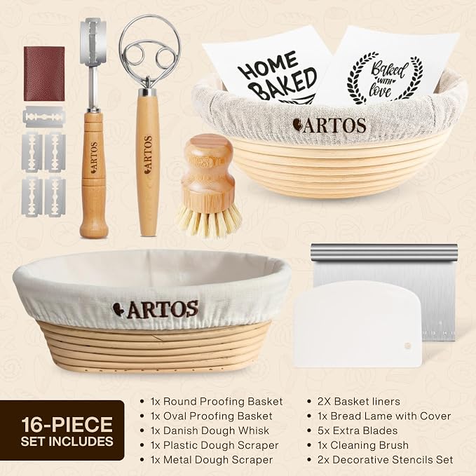 Sourdough Starter Kit | 9" Round & 10" Oval Banneton Bread Proofing Baskets | Sourdough Bread Baking Supplies with Dough Whisk, Scrapers Bread Lame, Cleaning Brush, Detailed Guide & Recipes - Image 2