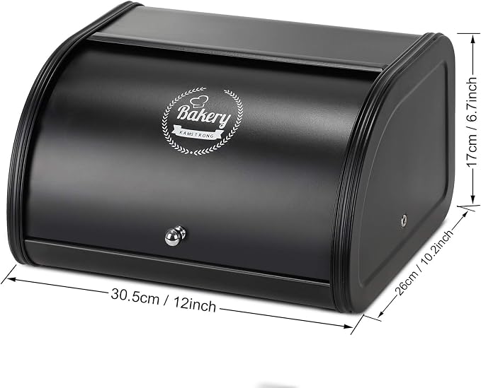 Metal Bread Boxes, Bread Box Storage Bin Kitchen Container with Roll Top Lid Iron Countertop Containers Metal Food Storage Bread Keeper Large Capacity Home Kitchen Counter (Black) - Image 8