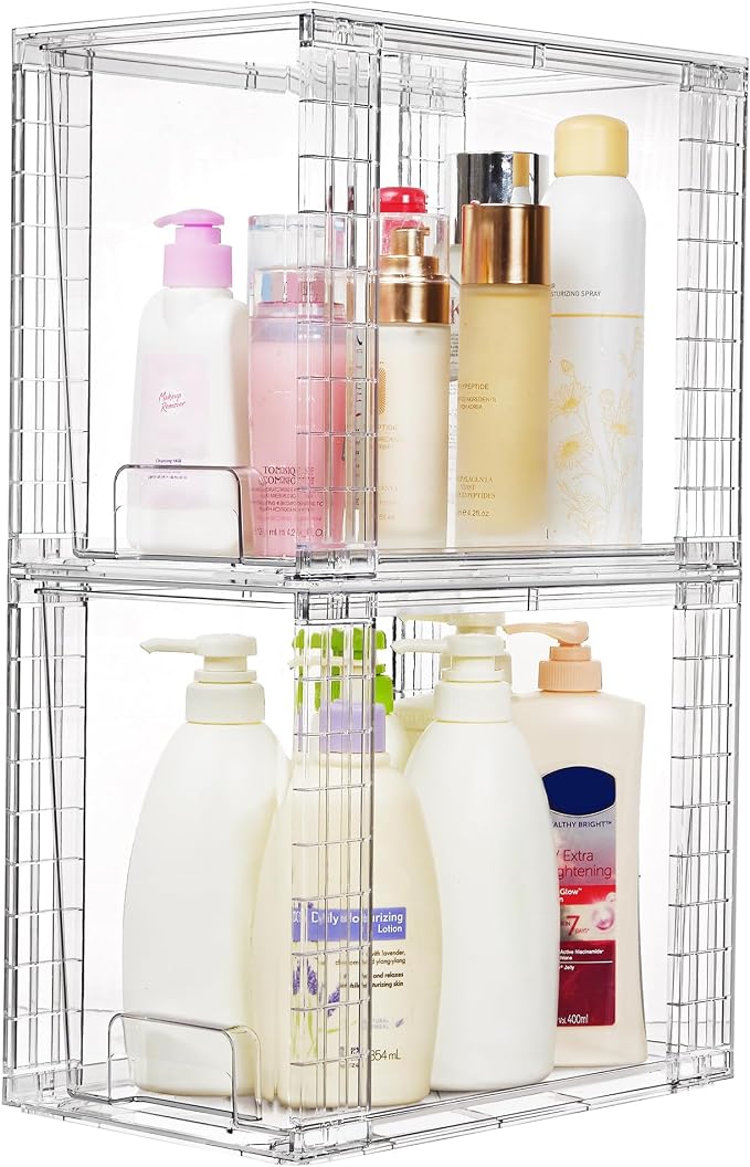 Vtopmart 2 Pack Clear Stackable Storage Drawers,9.7" High Plastic Organizers Bins for Skincare, Bathroom Supplies,Ideal for Cabinet,Undersink,Vanity,Kitchen,Pantry Organization - Image 4