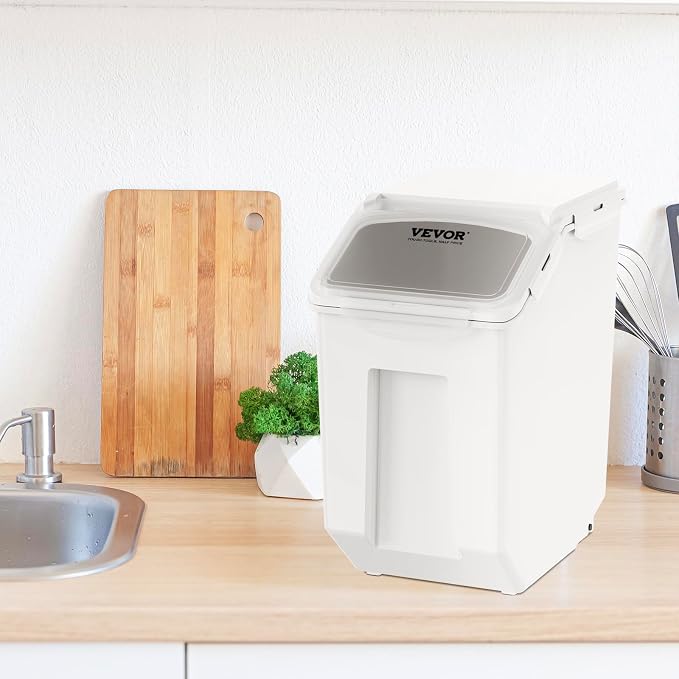 VEVOR Ingredient Storage Bin, 2 x 15L Dispenser Bin with 2 Measuring Cups, Attachable Casters and Airtight Lid, 2 Pcs/Set Dog Pet Food Storage Container, PP Material Kitchen Rice Cereal Flour Bin - Image 8