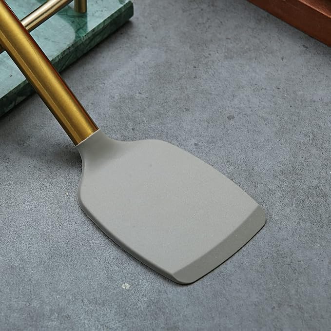 Berglander Non-stick Silicone Solid Turner, Titanium Gold Plating handle, Barbecue Spatula for Cooking, Dishwasher Safe, Easy to Clean - Image 5
