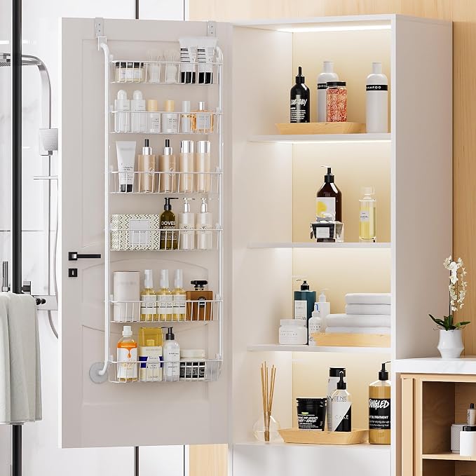 Delamu Over the Door Pantry Organizer, 6-Tier Pantry Organizers and Storage, Metal Cabinet Door Organizer, Hanging Spice Rack Shelves for Home & Kitchen, D5 x W18 x H50 inch, White - Image 8