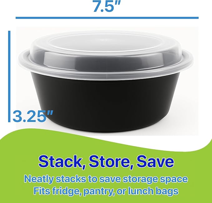Meal Prep Containers Round [10 Set] x [38 oz] with Lids, 1 compartment, Stackable, Reusable, Leakproof, Food Safe, Microwave, Freezer & Dishwasher Safe for Food Prep Storage (10 Set, 38 oz) - Image 2