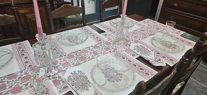 100% Pink Cotton Dinner Napkins, Set of 6, Hand Printed Dahlia Daydreams - CP Design, Fair Trade, Washable Cloth Napkins for Parties & Cocktails 20x20 in - Image 6