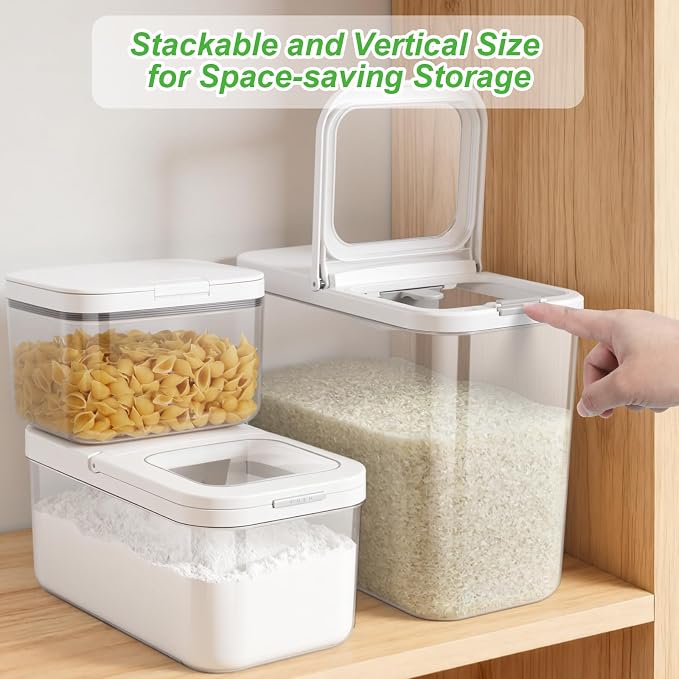 12 Lbs Rice Flour Sugar Storage Containers Dry Food Holder with Flip-up Lid | Airtight 6.5 Qt Crystal-Clear BPA Free Plastic Pet Dog Food Storage Container Bin for Kitchen Pantry Organization - Image 7