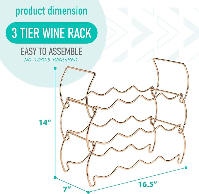 Sorbus Metal Wine Racks Countertop - 3 Tier Stackable Wine Rack - Bottle Rack Holds 12 Wine Bottles for Home, Bar, or Wine Cellar, Free-Standing Wine Rack for Inside Cabinet Wine Storage (Copper) - Image 2