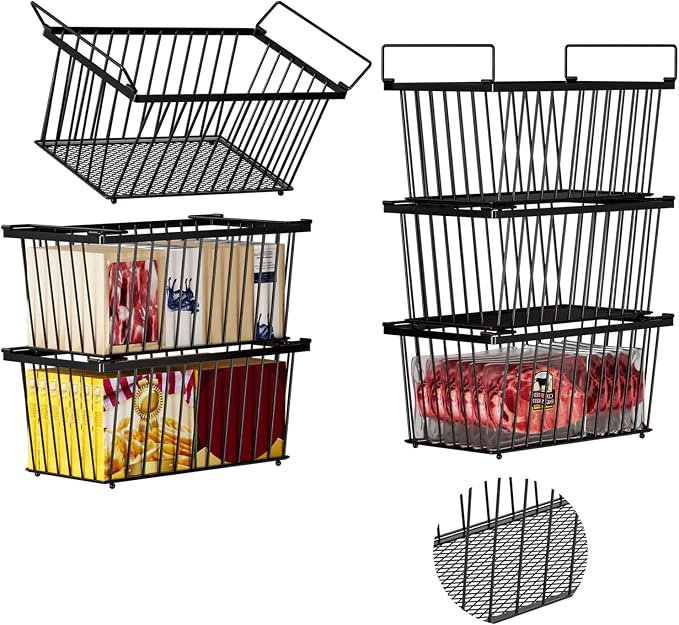 Enhanced Leak-Proof Bottom, Freezer Organizer Bins for 7 Cu.Ft,6 Pack | Stackable Chest Freezer Organizer Bins, Baskets with Handles, Leak-proof Wire Storage Container Baskets for Sort Frozen Meats by ANJUBAN