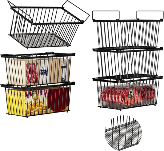 Enhanced Leak-Proof Bottom, Freezer Organizer Bins for 7 Cu.Ft,6 Pack | Stackable Chest Freezer Organizer Bins, Baskets with Handles, Leak-proof Wire Storage Container Baskets for Sort Frozen Meats by ANJUBAN
