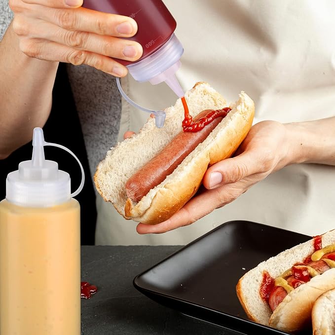 Xinnun 24 Pcs Plastic Condiment Squeeze Bottles Squeeze Leak Proof Multipurpose Squirt Bottles with Twist Top Cap for Sauces Ketchup BBQ Syrup Dressings Paint Grilling Crafts Olive Oil Arts (16 oz) - Image 5