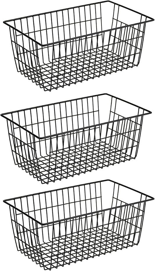 SANNO Large Freezer Baskets Metal Storage Organizer Bin Basket Wire Storage Basket for Kitchen Pantry Bathroom Large Metal Farmhouse Food Fruit Produce Organizer Bins,black,3 by SANNO