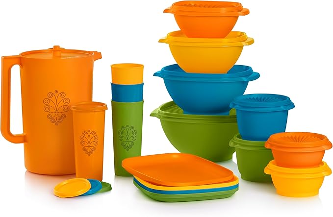Tupperware Heritage Get it All Retro Collection, 30 Piece Food Storage Container Set in Retro Colors, Dishwasher Safe and BPA Free by Tupperware