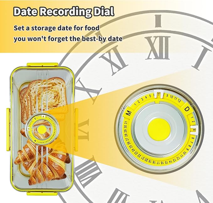 Airtight Bread Box for Kitchen Countertop, Yellow, 2 PCS | Time Recording Dial, Multi-Use Food Storage, Container with Lid, Draining Tray, For Homemade Bread, Sourdough, Toast, Cookies - Image 3