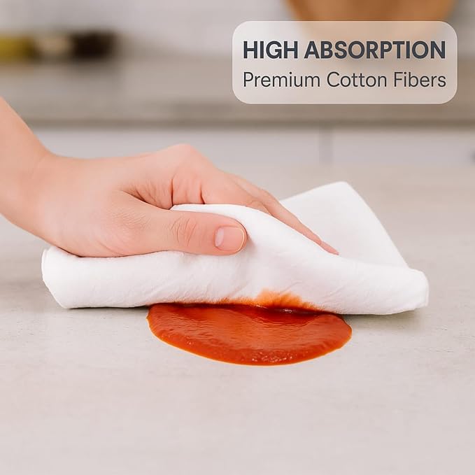 Flour Sack Dish Cloths 13x13 – 100% Cotton, Lint-Free & Highly Absorbent Kitchen Dishcloths (12 Pack), Quick-Dry Dish Towels for Washing Dishes, Cleaning, Polishing & Household Tasks, White - Image 3