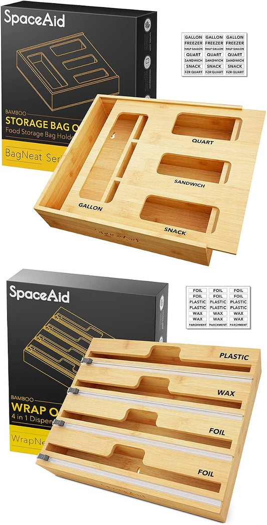 SpaceAid Bag Storage Organizer (1 Box 4 Slots), SpaceAid WrapNeat 4 in 1 Wrap Dispenser by SpaceAid