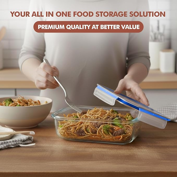 Razab 16 Pc (Set of 8) 30 Oz Glass Meal Prep Containers with Lids, Airtight Large Glass Food Storage Containers, Reusable Leak Proof BPA Free, Freezer to Oven and Dishwasher Safe - Image 7