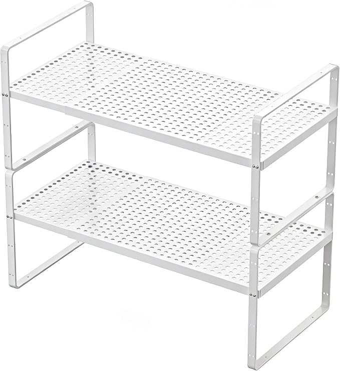 Expandable Kitchen Shelf Organizers, Kitchen Cabinet Organizer Stand Rack Organization for Countertop Cupborad Pantry, White 2 Pack by KIKIBRO