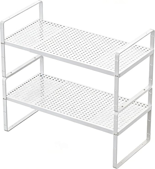 Expandable Kitchen Shelf Organizers, Kitchen Cabinet Organizer Stand Rack Organization for Countertop Cupborad Pantry, White 2 Pack by KIKIBRO