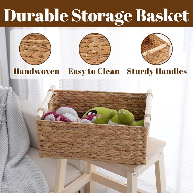 Woven Storage Basket, Small Wicker Organizer, 11.6x8.1x4.9 | 11.6x8.1x4.9" small natural woven basket with handles; compact wicker organizer for shelves, pantry, bathroom and gifting. - Image 4