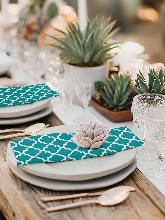 Cloth Napkins Set of 2-20x20 Inches, Teal Morocco Washable Reusable Table Napkins, Ethnic Boho Minimalist Abstract Geometric Soft & Absortbent Dining Napkin for Party Wedding Hotel Restaurant - Image 6