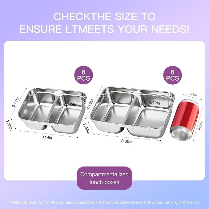 GIUOIDUO 12-Piece Stainless Steel Snack Containers Reusable, Grab and Go 2 Compartment Food Storage Containers with Leakproof Lids for Travel and Outdoor Camping School Lunch Prep Dishwasher Safe - Image 3
