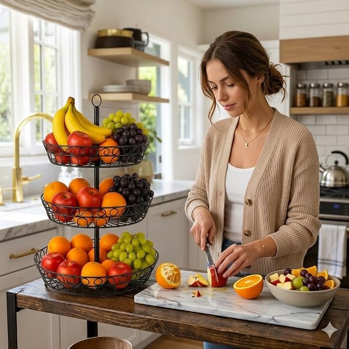 3-Tier Fruit Basket for Kitchen Counter, Stackable Metal Fruit & Vegetable Holder - Image 6
