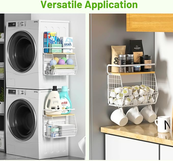 Magnetic Fridge Shelf with Wood Lid, Fruit Potato Onion Storage Bins, Pantry Organizers, Large Container Spice Rack for Refrigerator, Kitchen Counter, Cabinet (2, White) - Image 3